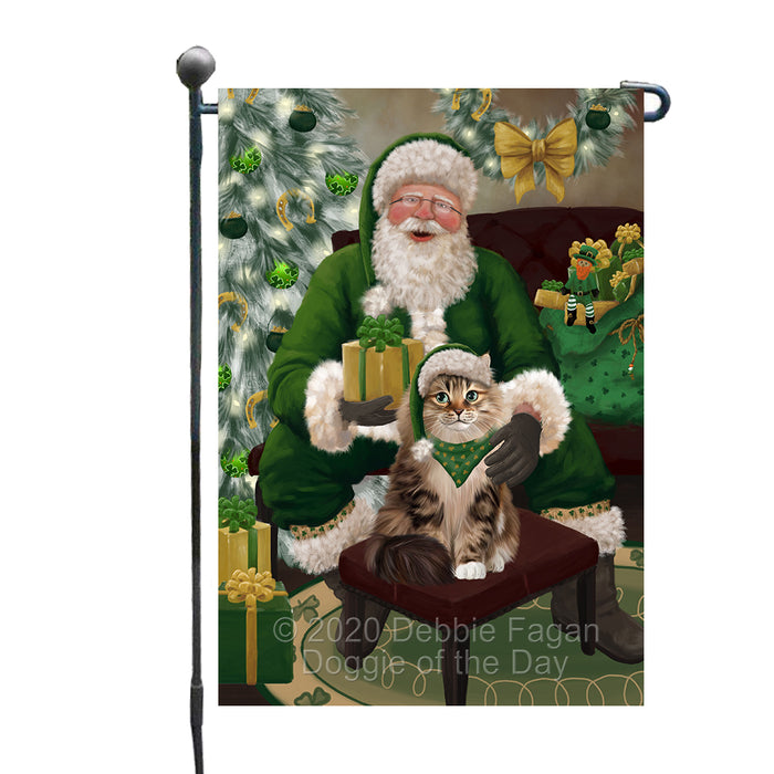 Christmas Irish Santa with Gift and Siberian Cat Garden Flag GFLG66684