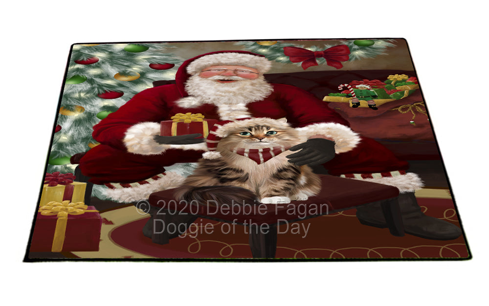 Santa's Christmas Surprise Siberian Cat Indoor/Outdoor Welcome Floormat - Premium Quality Washable Anti-Slip Doormat Rug FLMS57571