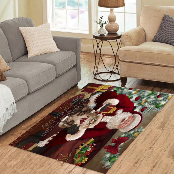 Santa's Christmas Surprise Siberian Cat Polyester Living Room Carpet Area Rug ARUG67818