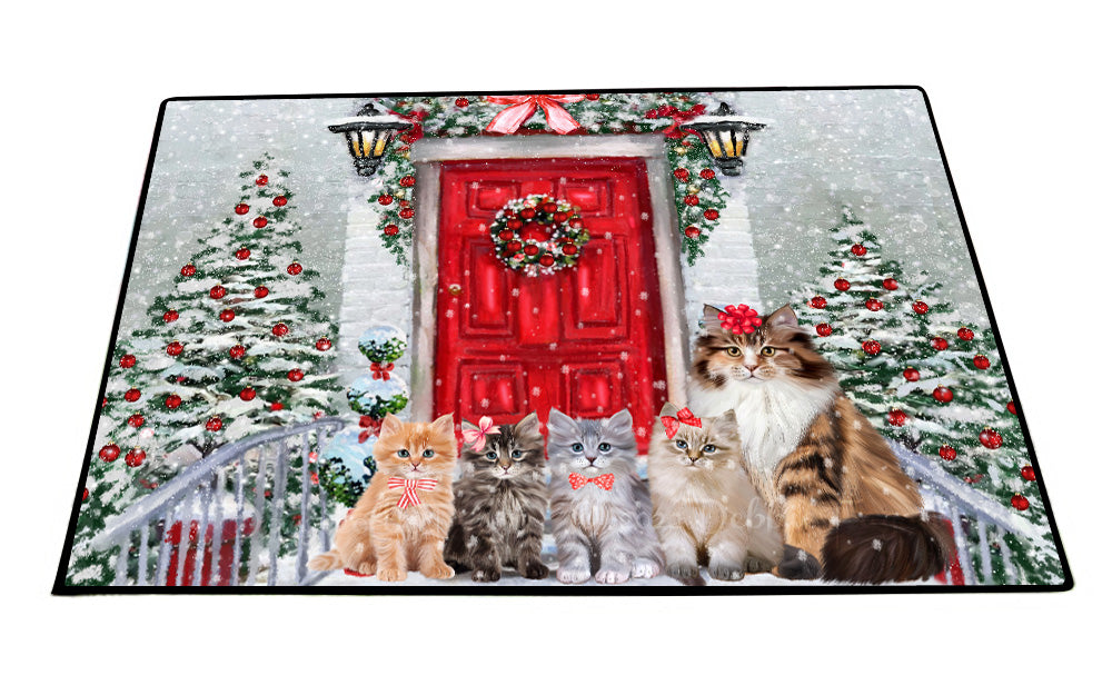 Christmas Holiday Welcome Siberian Cats Floor Mat- Anti-Slip Pet Door Mat Indoor Outdoor Front Rug Mats for Home Outside Entrance Pets Portrait Unique Rug Washable Premium Quality Mat