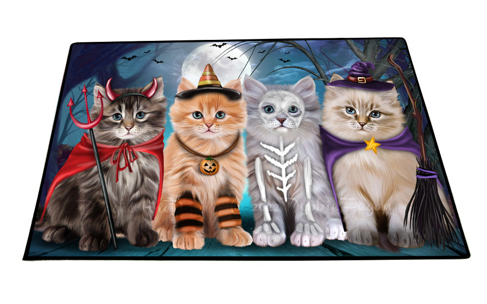 Happy Halloween Trick or Treat Siberian Cats Floor Mat- Anti-Slip Pet Door Mat Indoor Outdoor Front Rug Mats for Home Outside Entrance Pets Portrait Unique Rug Washable Premium Quality Mat