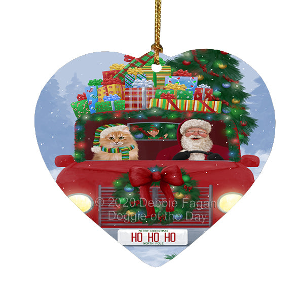 Christmas Honk Honk Red Truck Here Comes with Santa and Siberian Cat Heart Christmas Ornament RFPOR58213