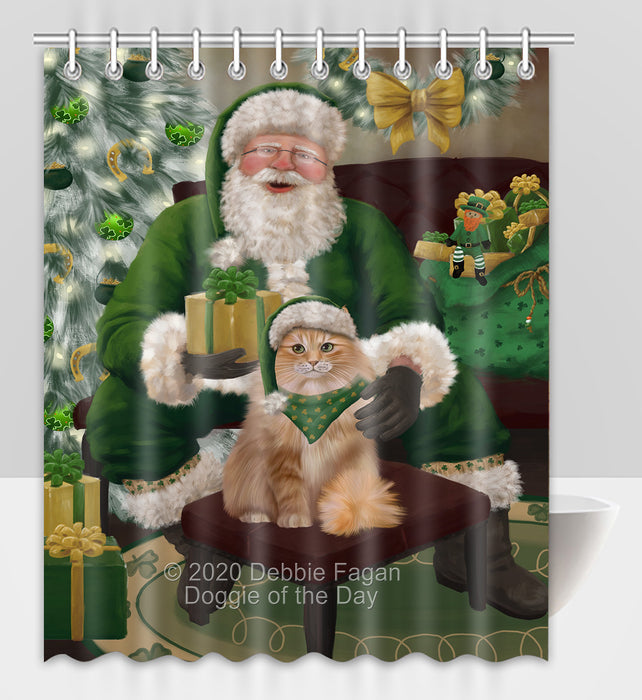 Christmas Irish Santa with Gift and Siberian Cat Shower Curtain Bathroom Accessories Decor Bath Tub Screens SC179