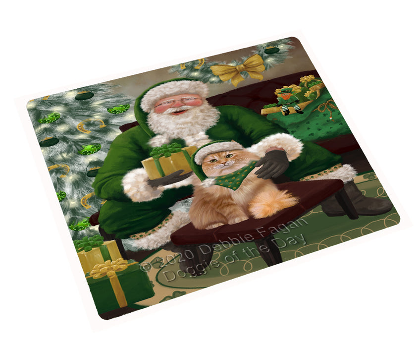 Christmas Irish Santa with Gift and Siberian Cat Cutting Board - Easy Grip Non-Slip Dishwasher Safe Chopping Board Vegetables C78460