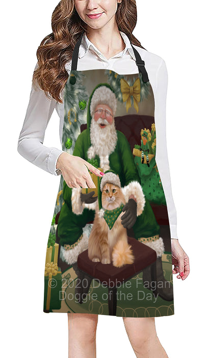 Christmas Irish Santa with Gift and Siberian Cat Apron Apron-48345