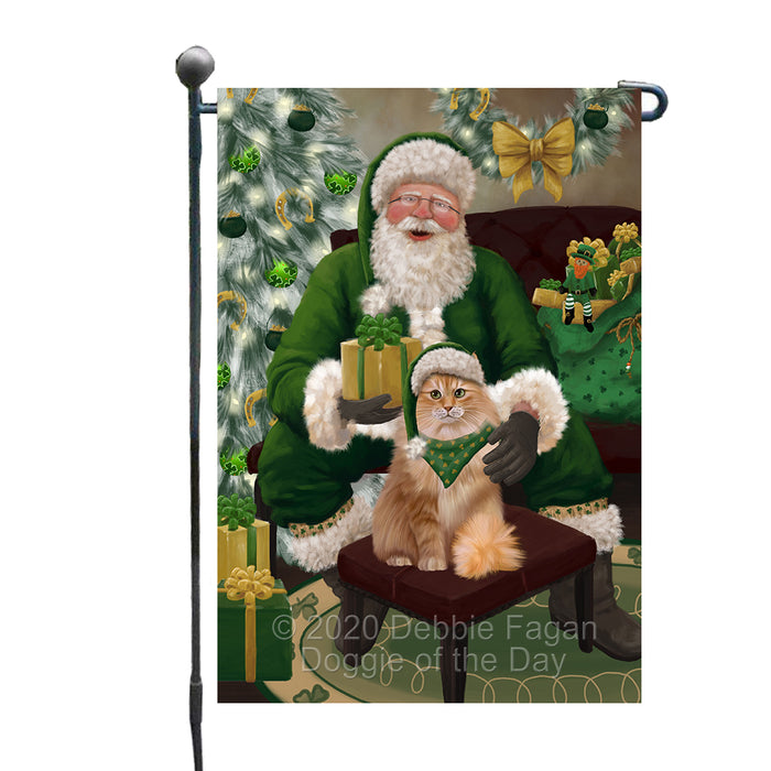 Christmas Irish Santa with Gift and Siberian Cat Garden Flag GFLG66685