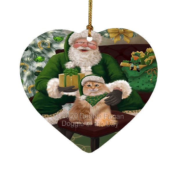Christmas Irish Santa with Gift and Siberian Cat Heart Christmas Ornament RFPOR58311