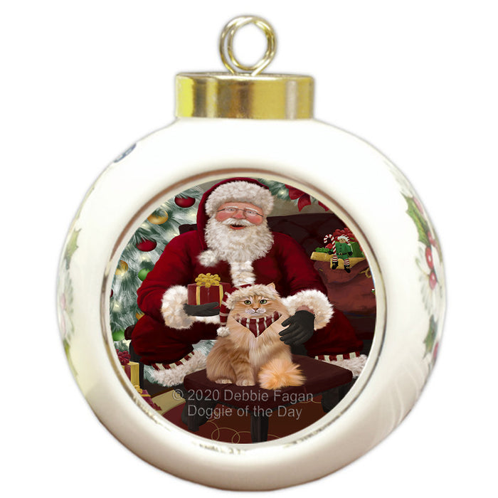 Santa's Christmas Surprise Siberian Cat Round Ball Christmas Ornament RBPOR58067