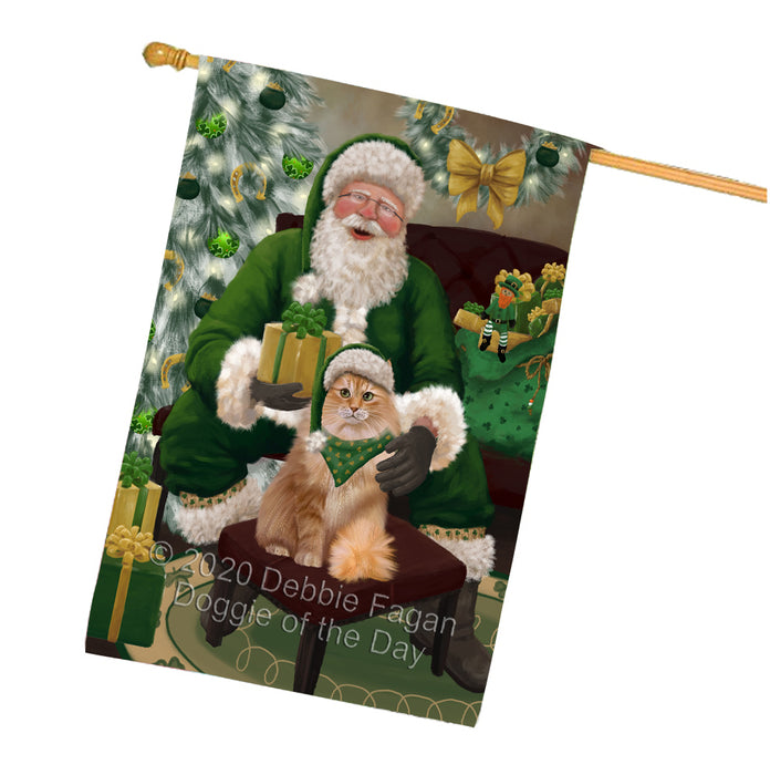 Christmas Irish Santa with Gift and Siberian Cat House Flag FLG66741