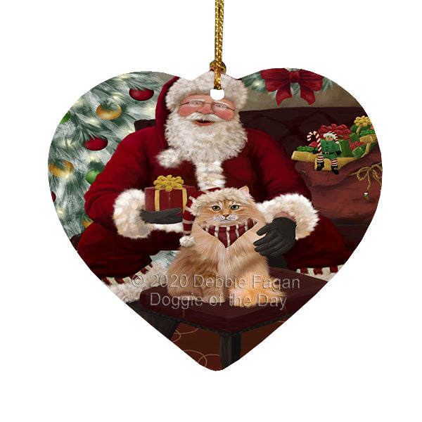 Santa's Christmas Surprise Siberian Cat Heart Christmas Ornament RFPOR58409