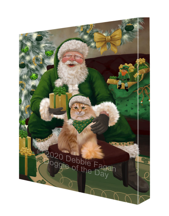 Christmas Irish Santa with Gift and Siberian Cat Canvas Print Wall Art Décor CVS148067