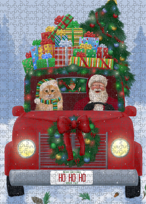 Christmas Honk Honk Red Truck Here Comes with Santa and Siberian Cat Puzzle with Photo Tin PUZL100184