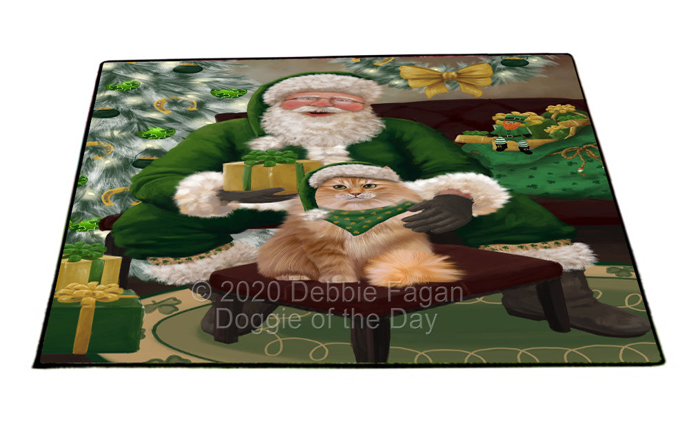 Christmas Irish Santa with Gift and Siberian Cat Indoor/Outdoor Welcome Floormat - Premium Quality Washable Anti-Slip Doormat Rug FLMS57280