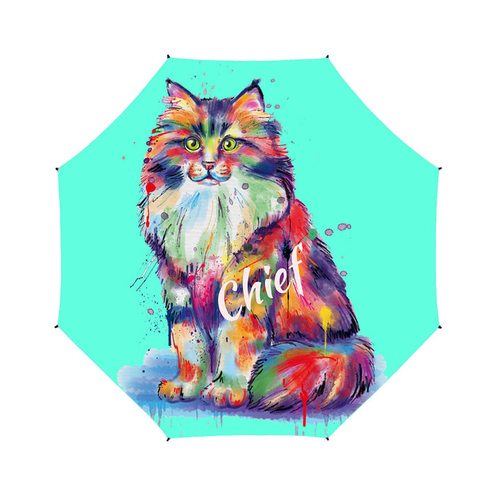 Custom Pet Name Personalized Watercolor Siberian CatSemi-Automatic Foldable Umbrella
