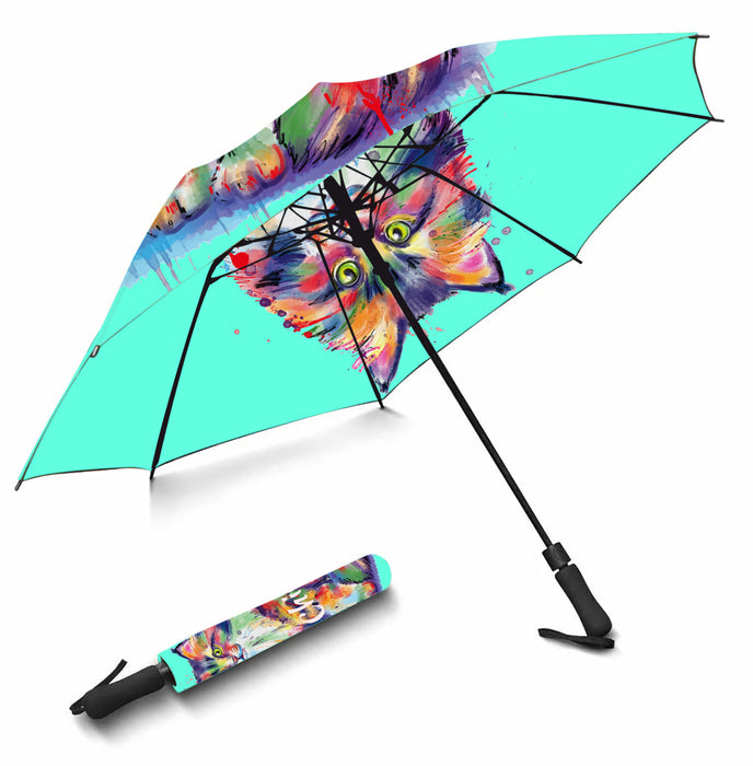 Custom Pet Name Personalized Watercolor Siberian CatSemi-Automatic Foldable Umbrella