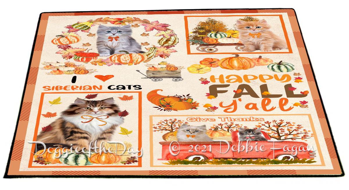 Happy Fall Y'all Pumpkin Siberian Cats Indoor/Outdoor Welcome Floormat - Premium Quality Washable Anti-Slip Doormat Rug FLMS58759