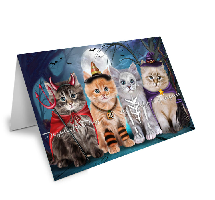 Happy Halloween Trick or Treat Siberian Cats Handmade Artwork Assorted Pets Greeting Cards and Note Cards with Envelopes for All Occasions and Holiday Seasons GCD76832