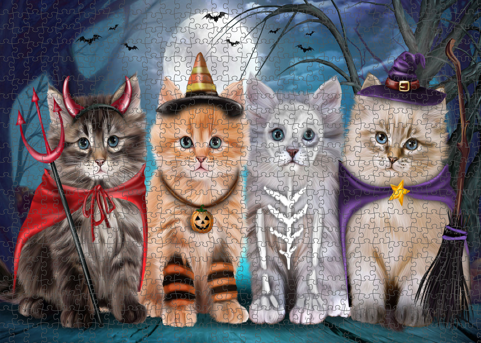 Happy Halloween Trick or Treat Siberian Cats Portrait Jigsaw Puzzle for Adults Animal Interlocking Puzzle Game Unique Gift for Dog Lover's with Metal Tin Box