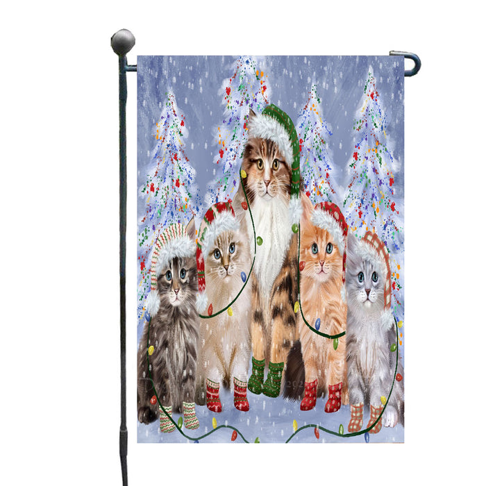Christmas Lights and Siberian Cats Garden Flags- Outdoor Double Sided Garden Yard Porch Lawn Spring Decorative Vertical Home Flags 12 1/2"w x 18"h