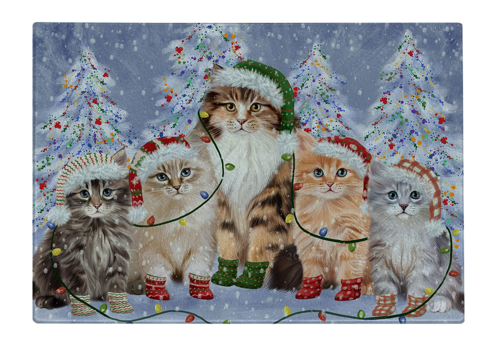 Christmas Lights and Siberian Cats Cutting Board - For Kitchen - Scratch & Stain Resistant - Designed To Stay In Place - Easy To Clean By Hand - Perfect for Chopping Meats, Vegetables