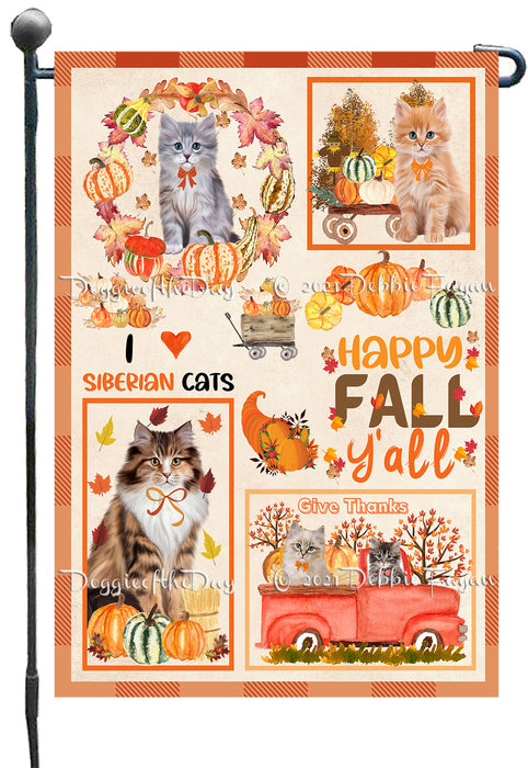 Happy Fall Y'all Pumpkin Siberian Cats Garden Flags- Outdoor Double Sided Garden Yard Porch Lawn Spring Decorative Vertical Home Flags 12 1/2"w x 18"h
