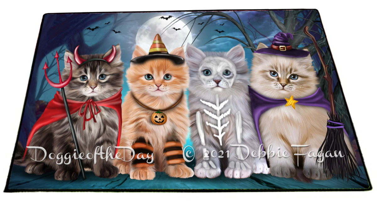 Happy Halloween Trick or Treat Siberian Cats Indoor/Outdoor Welcome Floormat - Premium Quality Washable Anti-Slip Doormat Rug FLMS58459