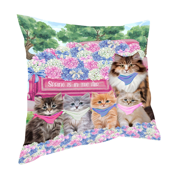 Siberian Cats Throw Pillow, Explore a Variety of Custom Designs, Personalized, Cushion for Sofa Couch Bed Pillows, Pet Gift for Cat Lovers