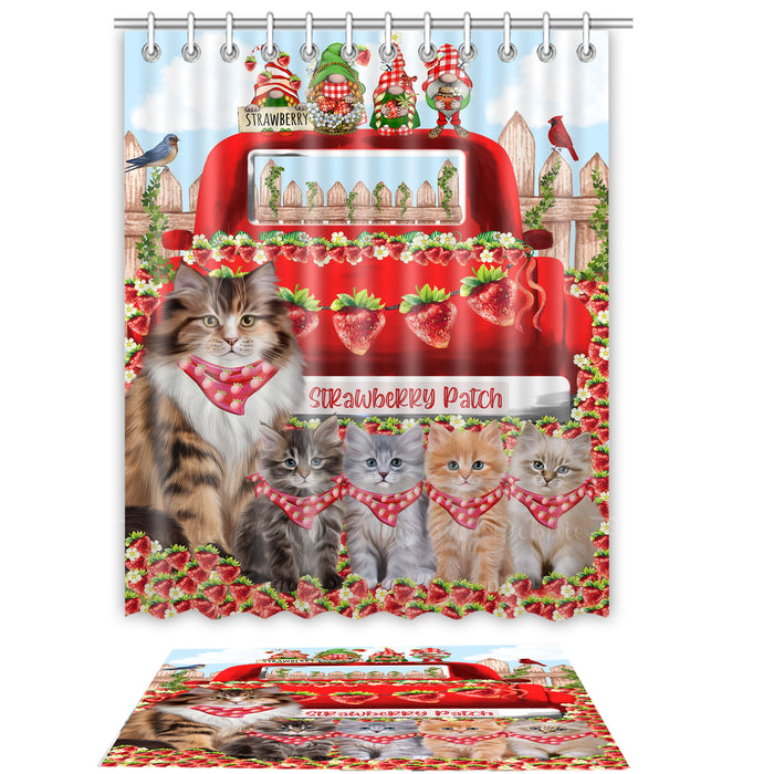 Siberian Cat Shower Curtain & Bath Mat Set - Explore a Variety of Personalized Designs - Custom Rug and Curtains with hooks for Bathroom Decor - Pet and Cats Lovers Gift