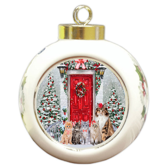 Christmas Holiday Welcome Siberian Cats Round Ball Christmas Ornament Pet Decorative Hanging Ornaments for Christmas X-mas Tree Decorations - 3" Round Ceramic Ornament