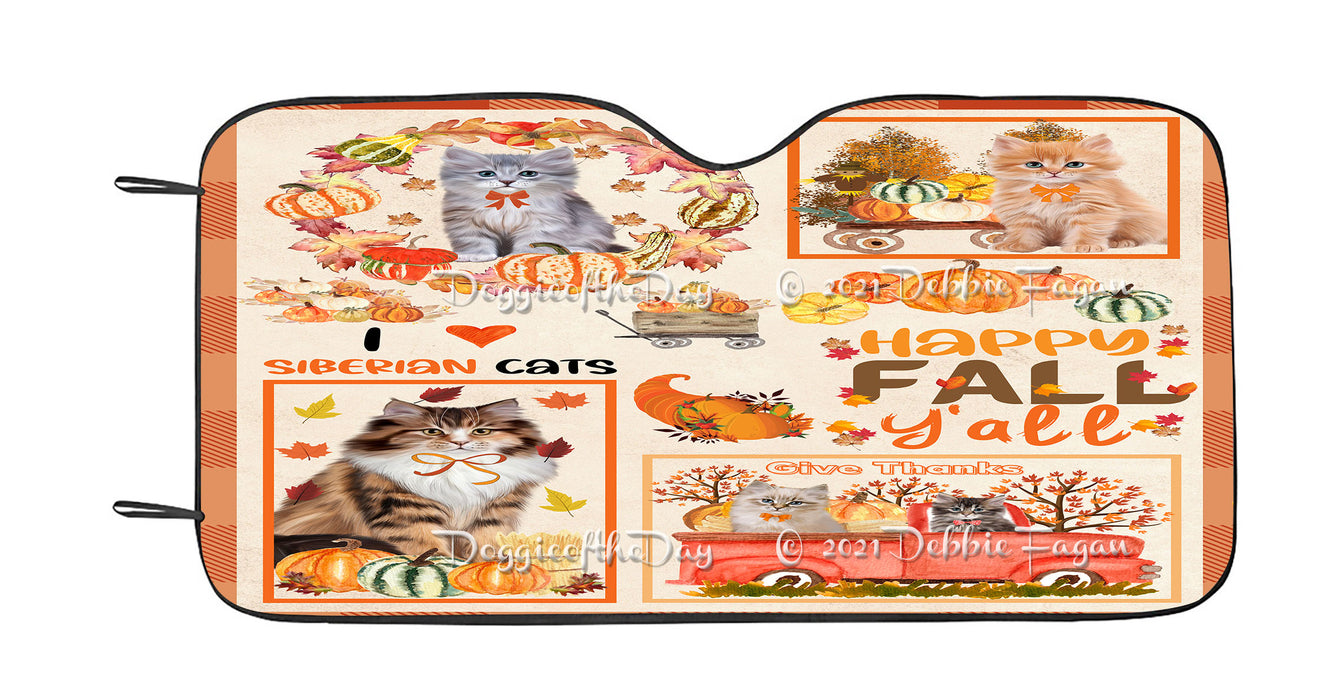 Happy Fall Y'all Pumpkin Siberian Cats Car Sun Shade Cover Curtain