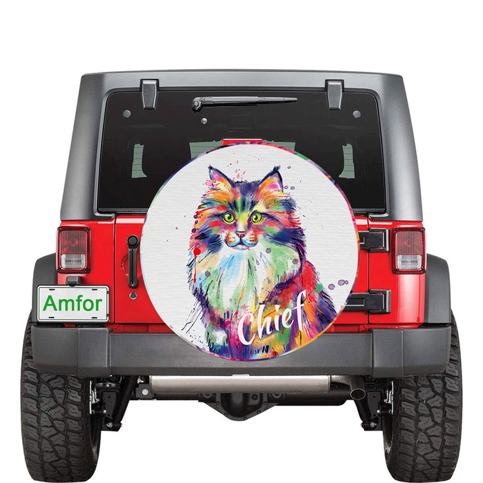Custom Pet Name Personalized Watercolor Siberian Cat Car Tire Cover