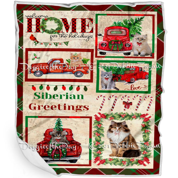 Welcome Home for Christmas Holidays Siberian Cats Blanket BLNKT72181