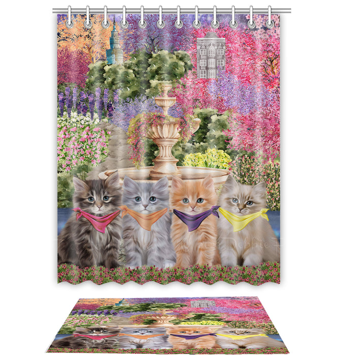 Siberian Cat Shower Curtain with Bath Mat Set: Explore a Variety of Designs, Personalized, Custom, Curtains and Rug Bathroom Decor, Cats and Pet Lovers Gift