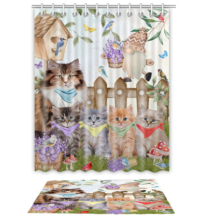 Siberian Cat Shower Curtain & Bath Mat Set, Custom, Explore a Variety of Designs, Personalized, Curtains with hooks and Rug Bathroom Decor, Halloween Gift for Cats Lovers