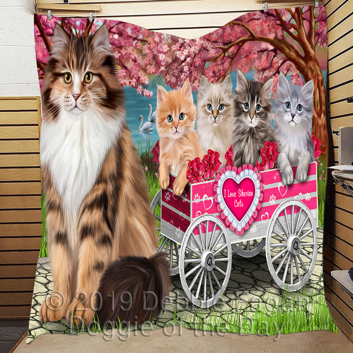 I Love Siberian Cats in a Cart Quilt
