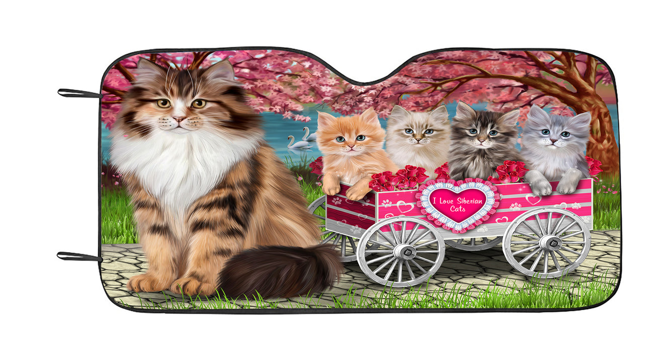 I Love Siberian Cats in a Cart Car Sun Shade