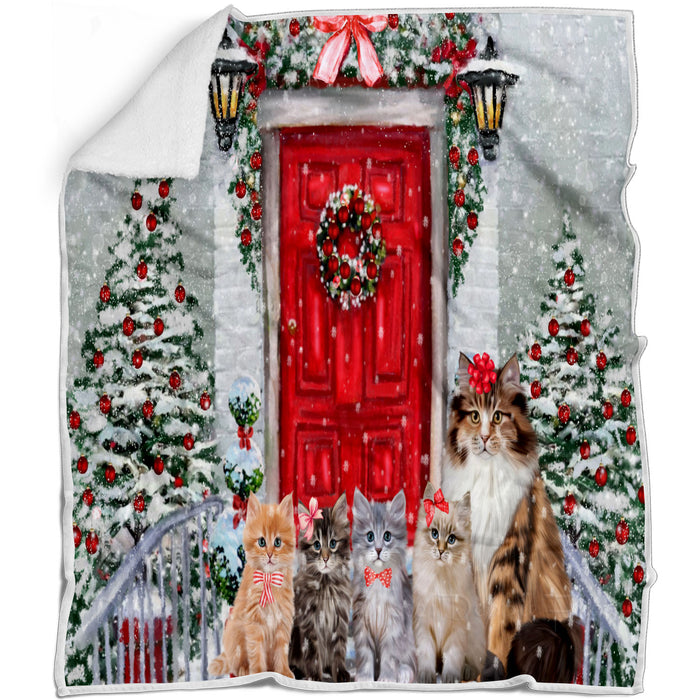 Christmas Holiday Welcome Siberian Cats Blanket - Lightweight Soft Cozy and Durable Bed Blanket - Animal Theme Fuzzy Blanket for Sofa Couch