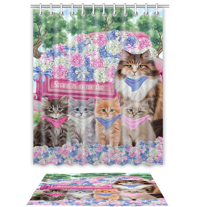 Siberian Cat Shower Curtain & Bath Mat Set - Explore a Variety of Custom Designs - Personalized Curtains with hooks and Rug for Bathroom Decor - Cats Gift for Pet Lovers