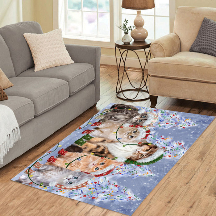 Christmas Lights and Siberian Cats Area Rug - Ultra Soft Cute Pet Printed Unique Style Floor Living Room Carpet Decorative Rug for Indoor Gift for Pet Lovers