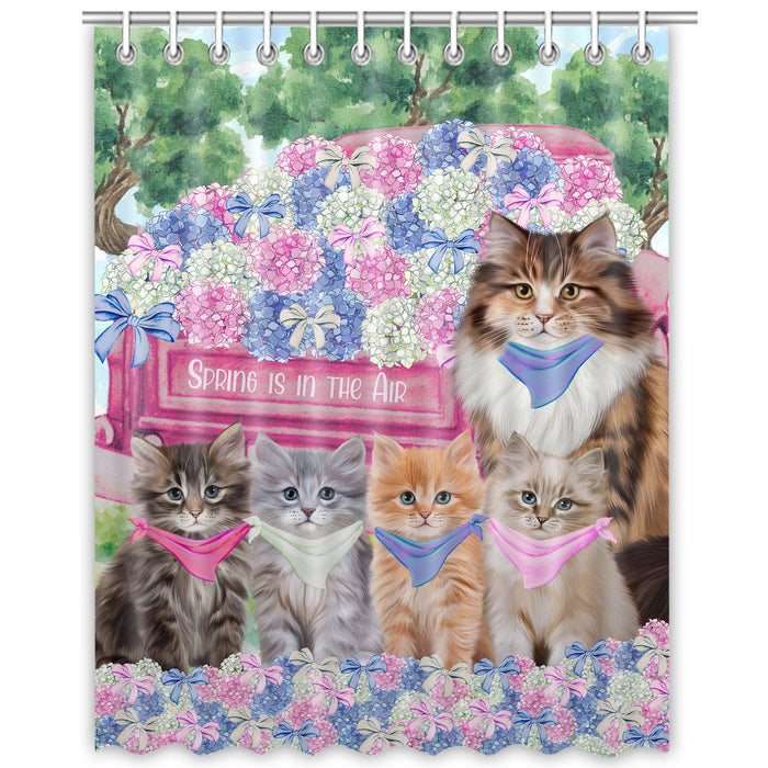 Siberian Cats Shower Curtain, Personalized Bathtub Curtains for Bathroom Decor with Hooks, Explore a Variety of Designs, Custom, Pet Gift for Cat Lovers