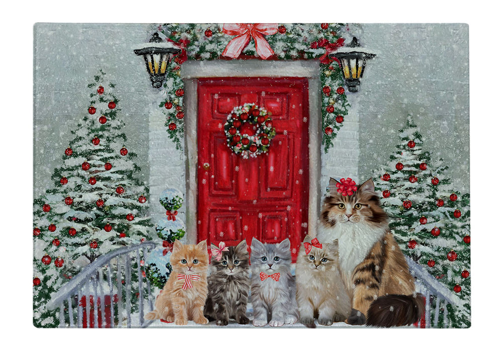 Christmas Holiday Welcome Siberian Cats Cutting Board - For Kitchen - Scratch & Stain Resistant - Designed To Stay In Place - Easy To Clean By Hand - Perfect for Chopping Meats, Vegetables