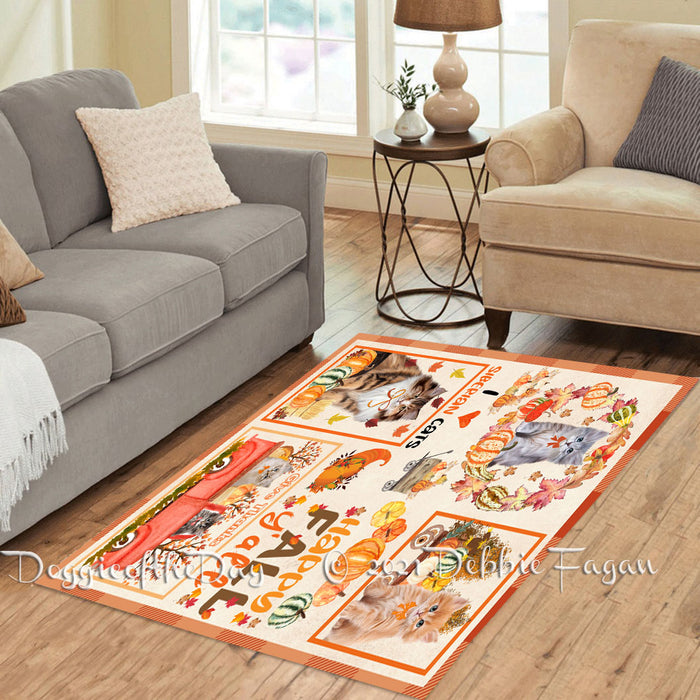 Happy Fall Y'all Pumpkin Siberian Cats Polyester Living Room Carpet Area Rug ARUG67139
