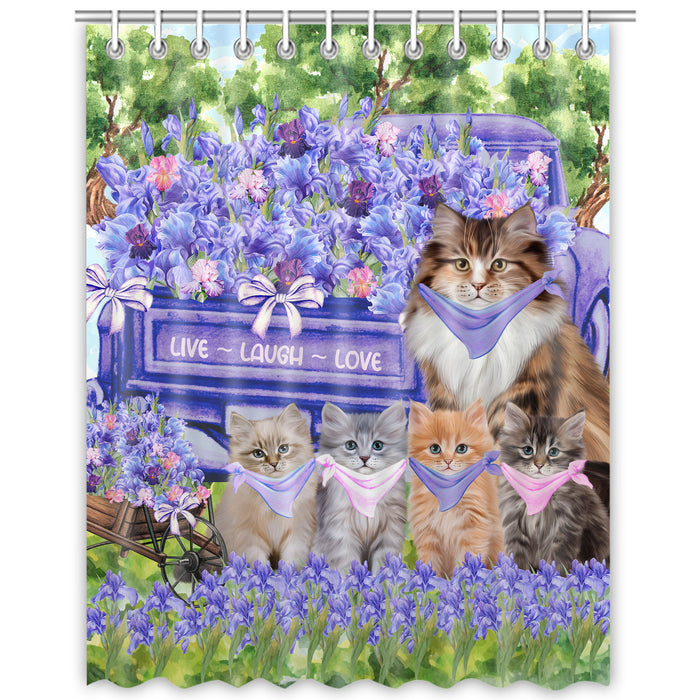 Siberian Cats Shower Curtain, Custom Bathtub Curtains with Hooks for Bathroom, Explore a Variety of Designs, Personalized, Gift for Pet and Cat Lovers