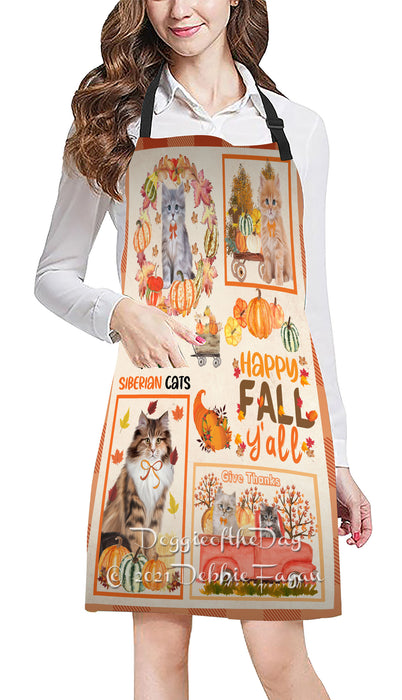 Happy Fall Y'all Pumpkin Siberian Cats Cooking Kitchen Adjustable Apron Apron49253
