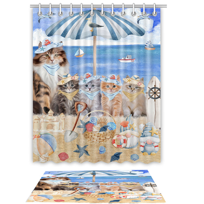 Siberian Cat Shower Curtain & Bath Mat Set, Bathroom Decor Curtains with hooks and Rug, Explore a Variety of Designs, Personalized, Custom, Cats Lover's Gifts