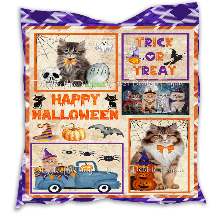 Happy Halloween Trick or Treat Pumpkin Siberian Cats Lightweight Soft Bedspread Coverlet Bedding Quilt QUILT61106