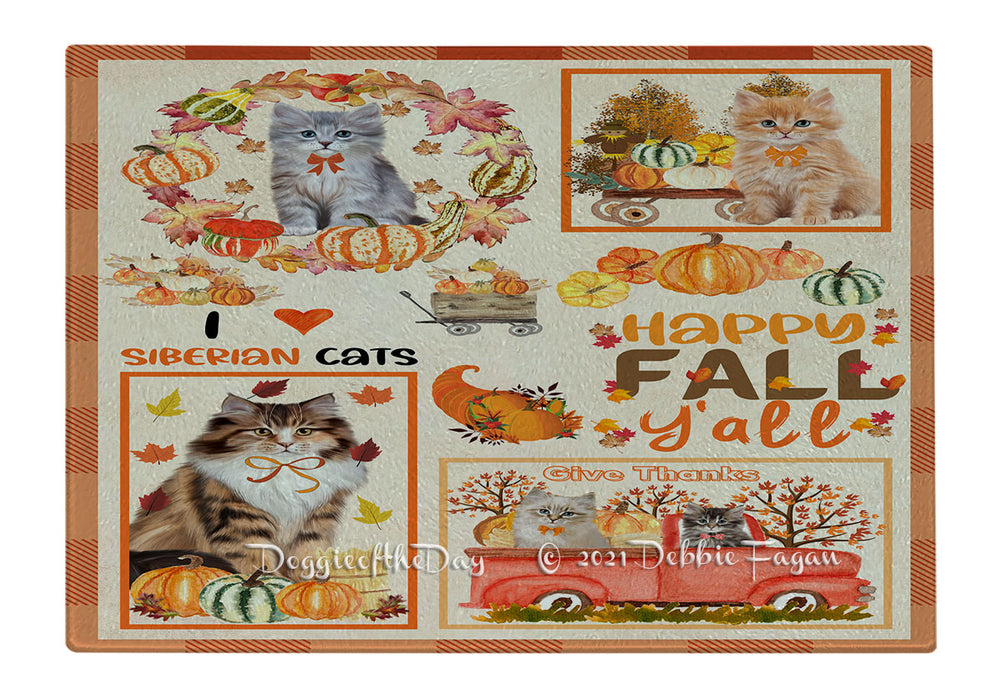 Happy Fall Y'all Pumpkin Siberian Cats Cutting Board - Easy Grip Non-Slip Dishwasher Safe Chopping Board Vegetables C80008