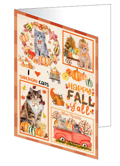 Happy Fall Y'all Pumpkin Siberian Cats Handmade Artwork Assorted Pets Greeting Cards and Note Cards with Envelopes for All Occasions and Holiday Seasons GCD77132
