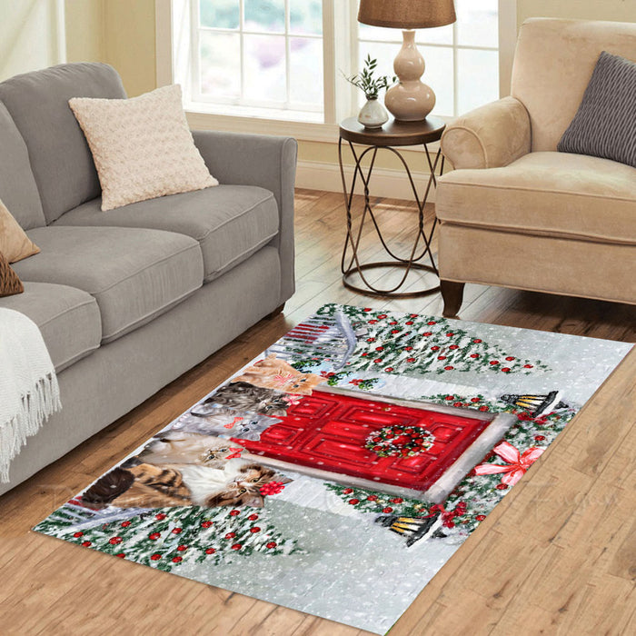 Christmas Holiday Welcome Siberian Cats Area Rug - Ultra Soft Cute Pet Printed Unique Style Floor Living Room Carpet Decorative Rug for Indoor Gift for Pet Lovers