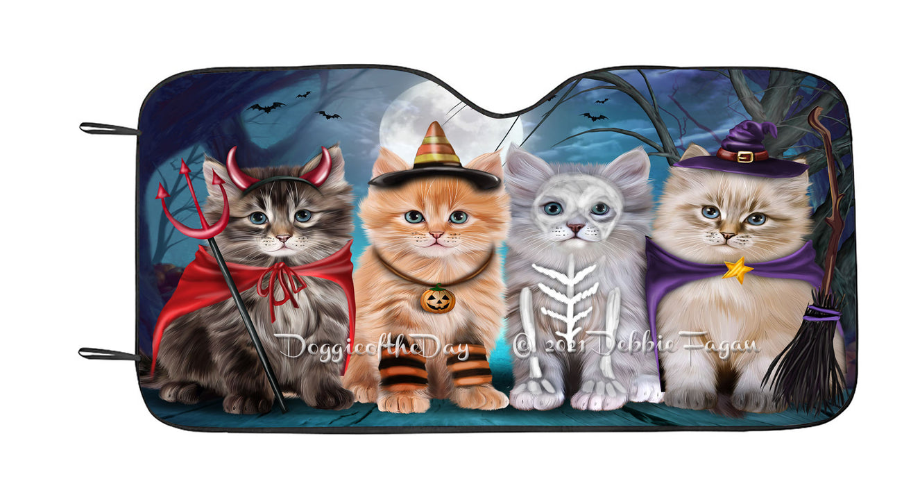 Happy Halloween Trick or Treat Siberian Cats Car Sun Shade Cover Curtain